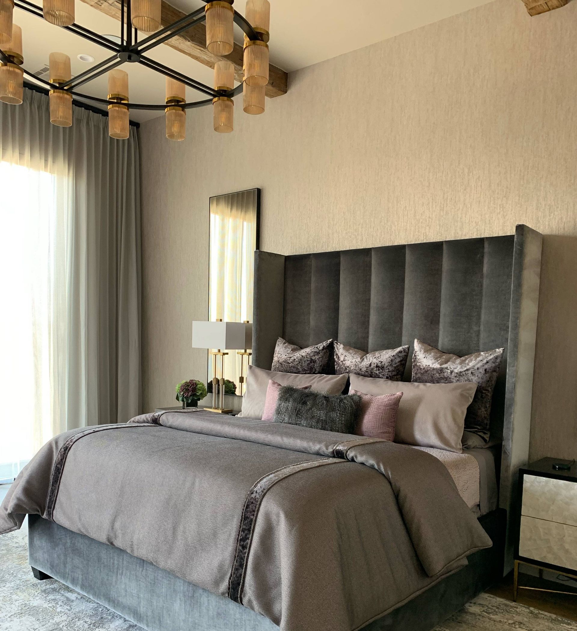 Designer wallpaper in a modern bedroom room near Richardson, Texas (TX)