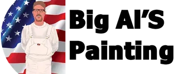Man in overalls in front of American flag, with the text "Big Al's Painting".