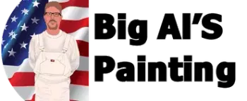 Painter in front of American flag.