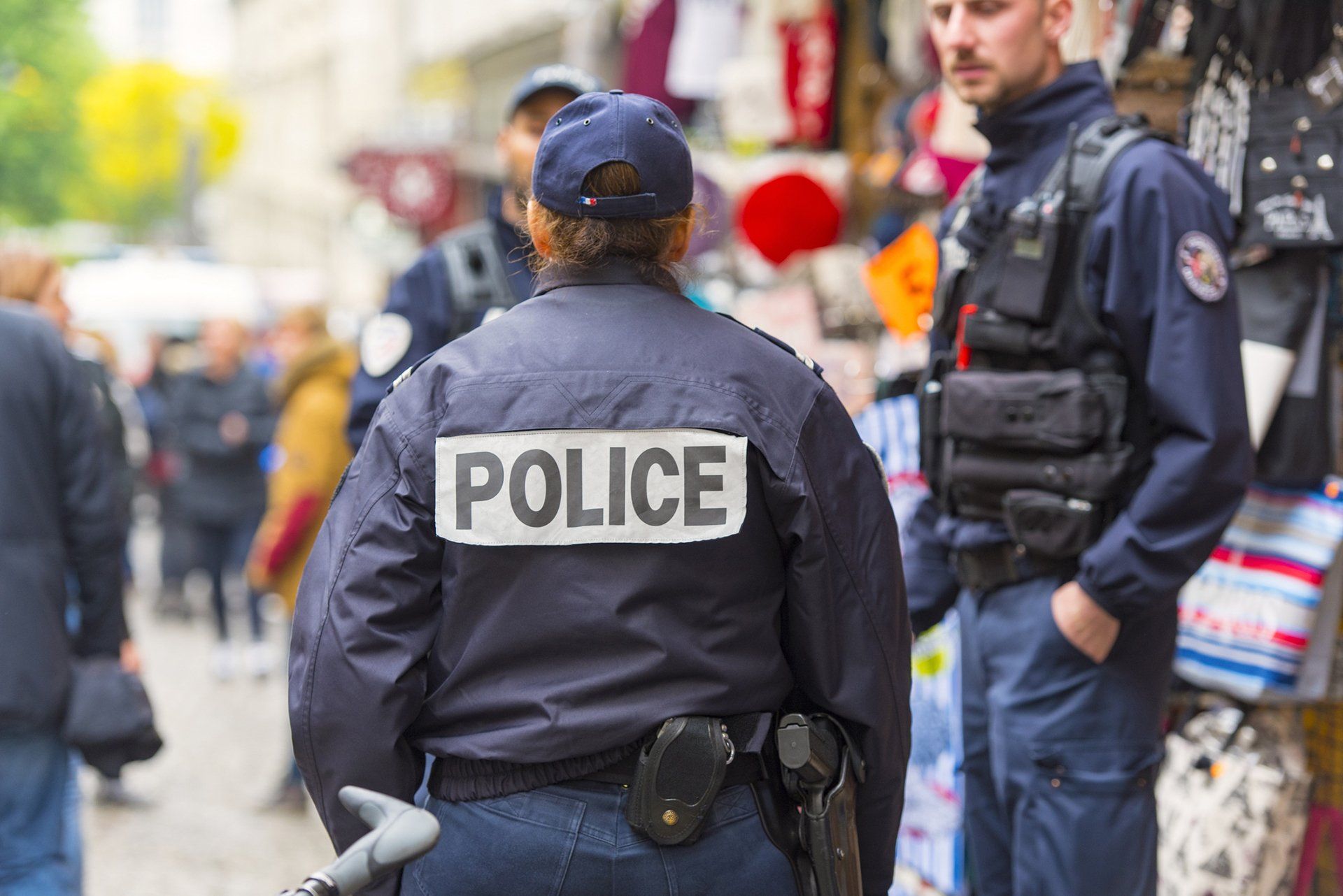 Policemen patrolling at market
