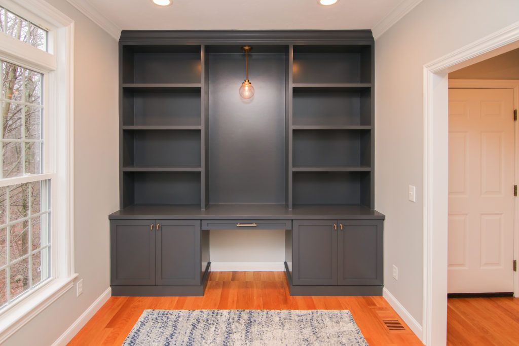custom cabinetry work space sprayed with our cabinet painting technique