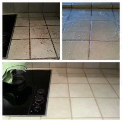 A before and after photo of a kitchen floor