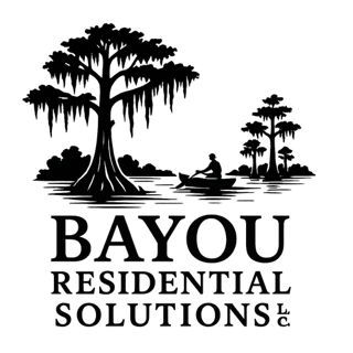 Logo for Bayou Residential Solutions: silhouette of a bayou scene with a person in a boat, trees, and text.