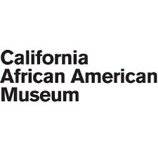 The logo for the california african american museum is black and white.