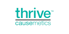 The thrive causemetics logo is a blue and white logo on a white background.