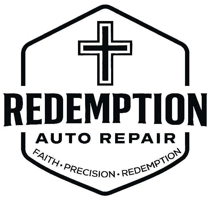 Redemption Auto Repair logo with cross and slogan &ldquo;Faith. Precision. Redemption.&rdquo;