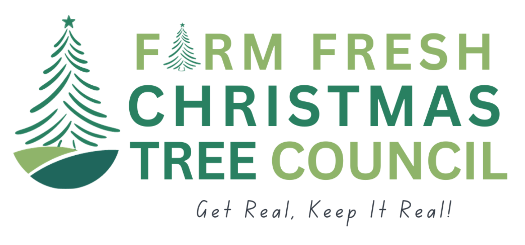 The farm fresh christmas tree council logo has a christmas tree on it.
