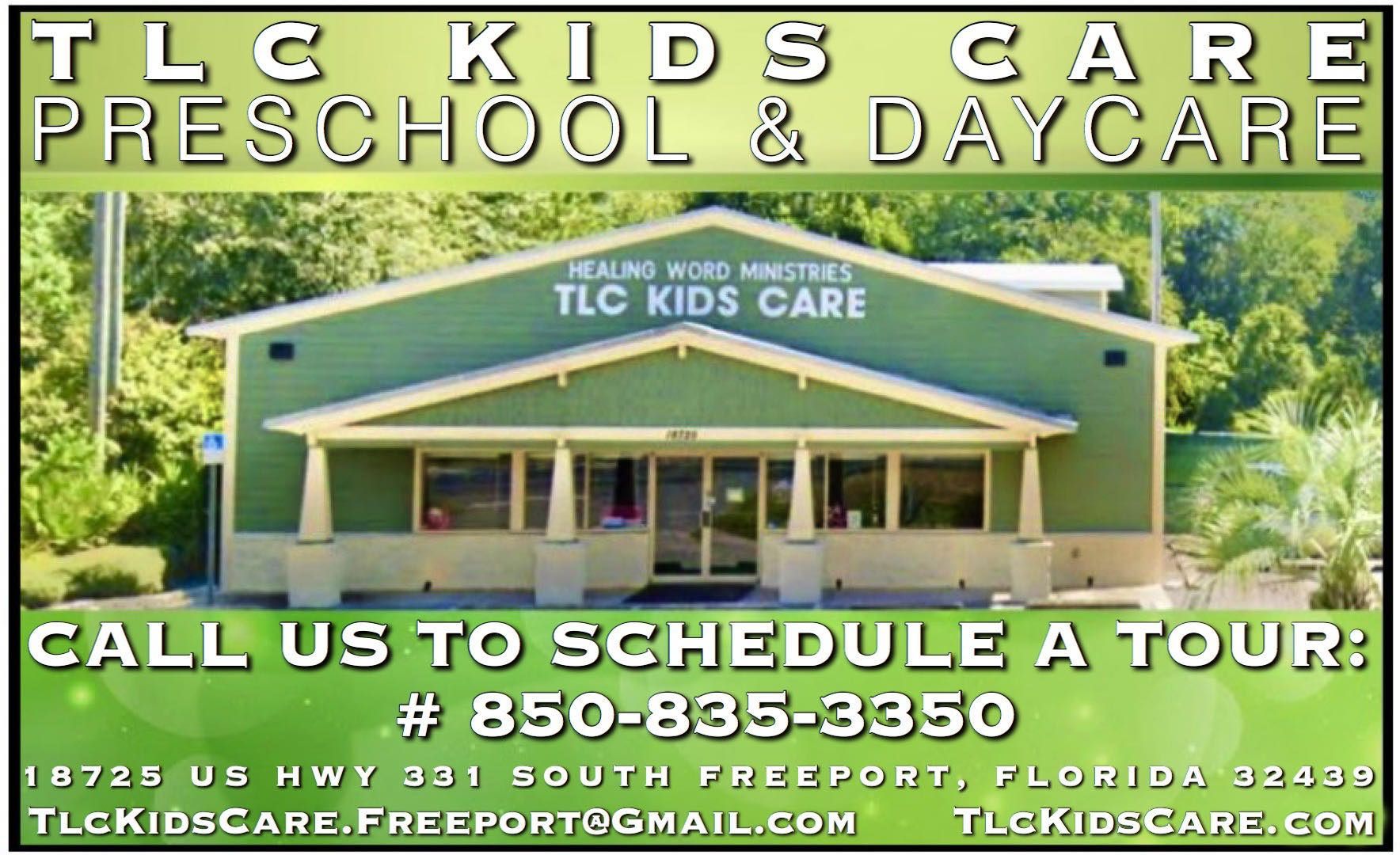 an advertisement for tlc kids care preschool and daycare