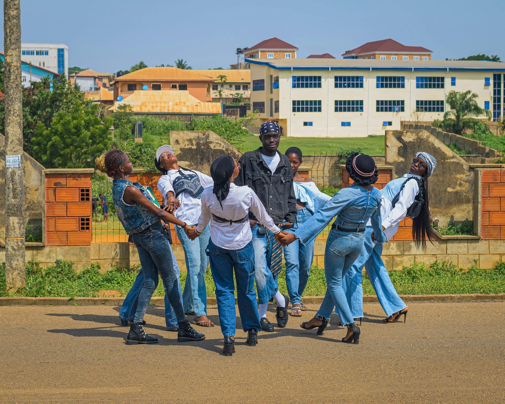 a group of people dancing outside