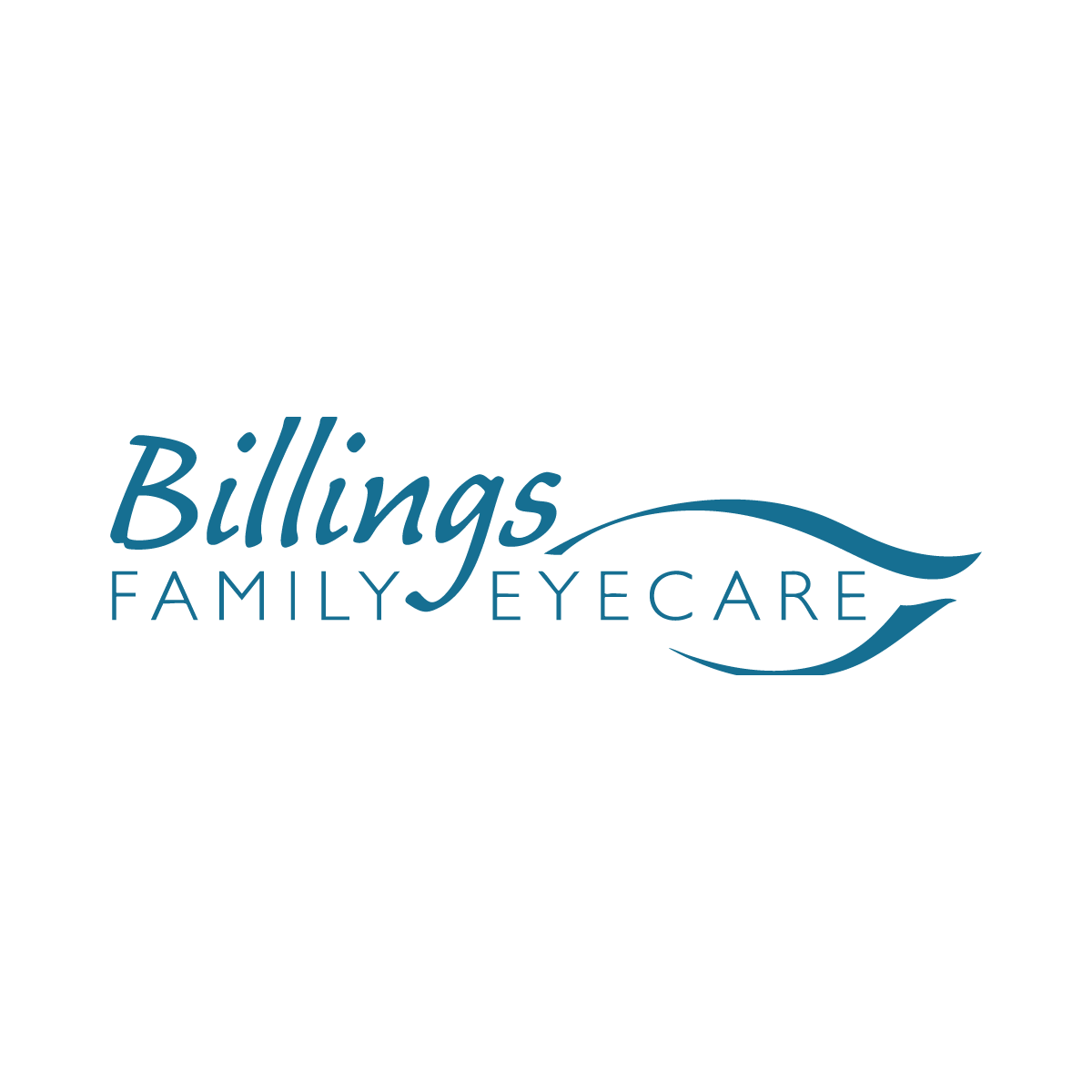 Billings Family Eyecare logo with teal script text and stylized eye graphic.