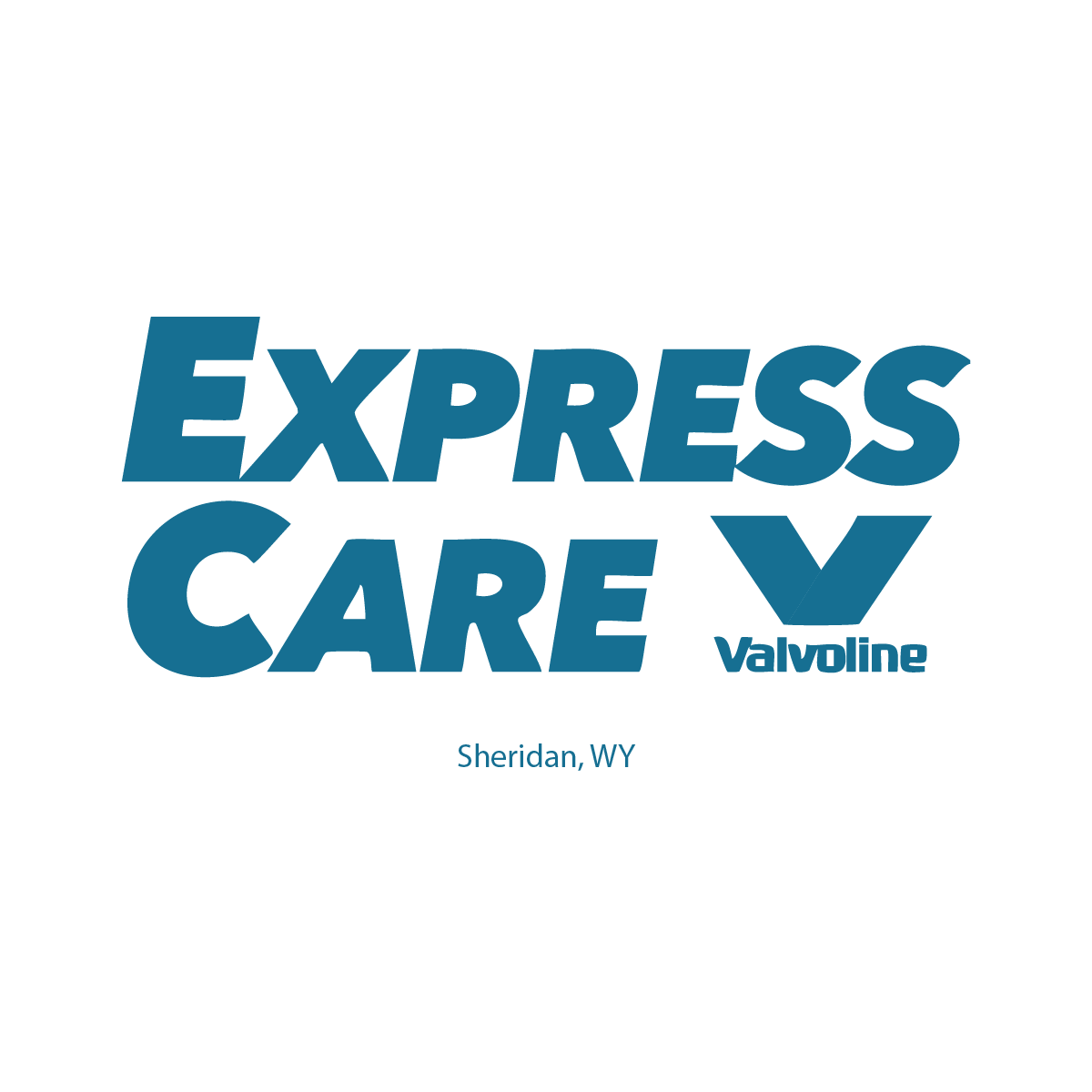 Express Care Valvoline logo; blue text on white; Sheridan, WY location.