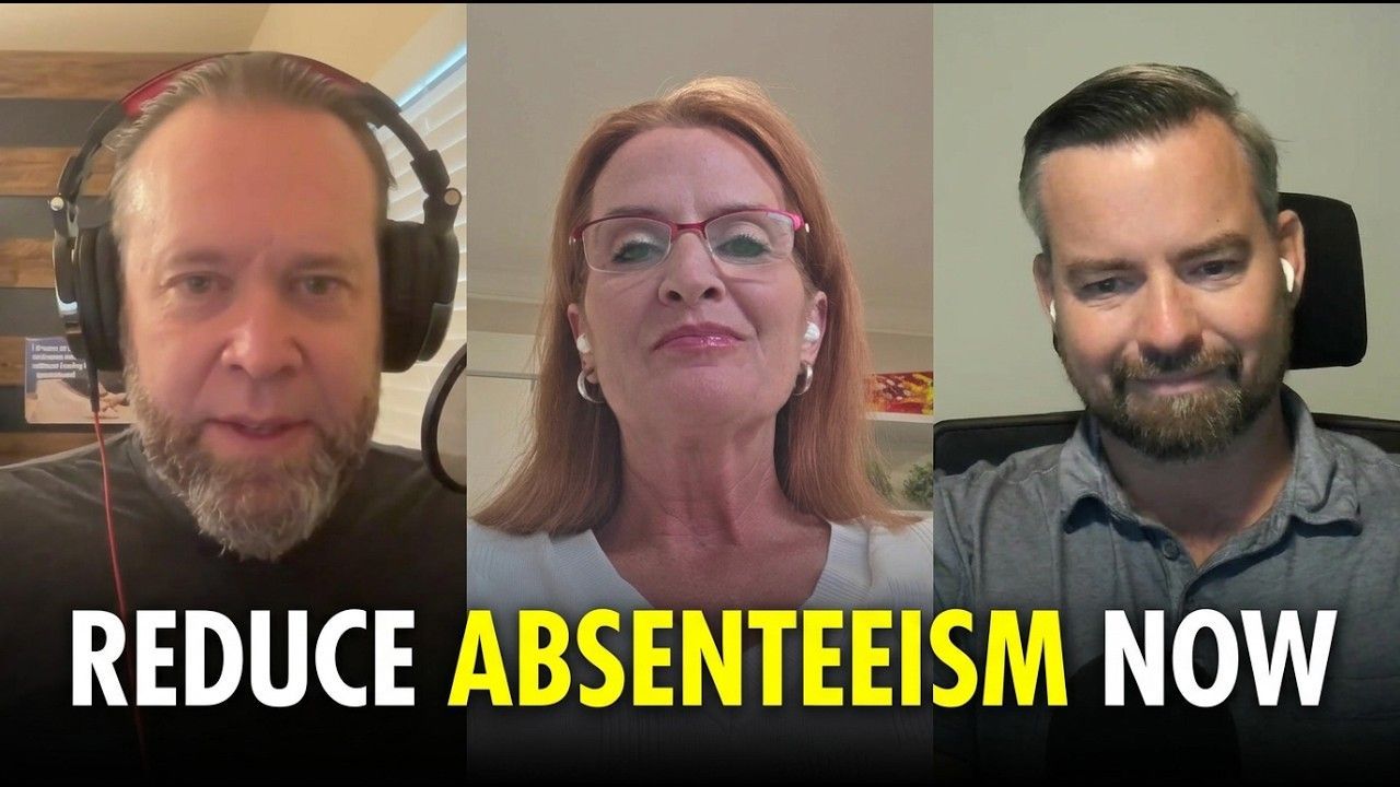 Steve Smith, Rhonda Nerenberg, Jacob Davis  in call tiles with text: “REDUCE ABSENTEEISM NOW