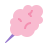 A fluffy pink cotton candy on a thin purple stick.