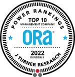 ORA Power Rankings Top 10 Management Company 2022 award seal by J Turner Research.