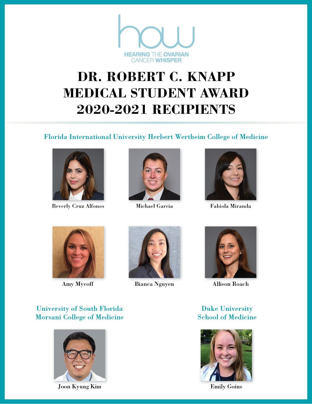 2020 - 2021 Dr. Robert Knapp Medical Student Award Recipients