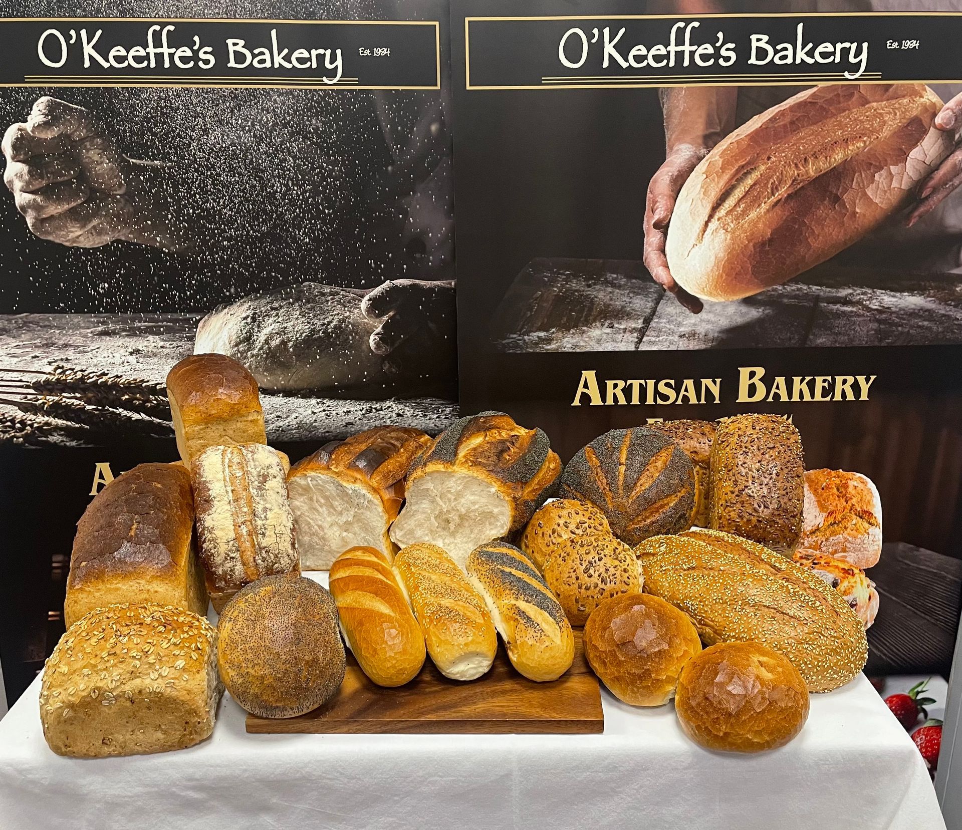 O keeffe 's bakery has a variety of breads on display