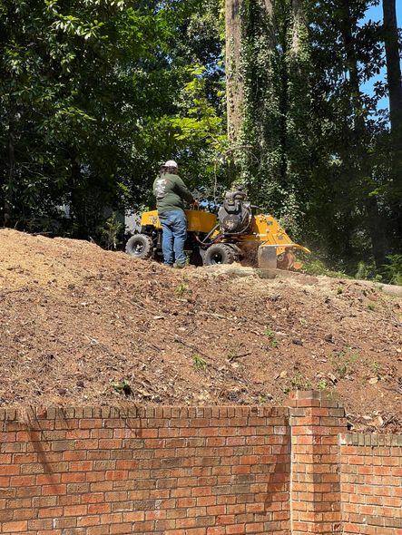 A man is standing on top of a pile of dirt next to a brick wall.