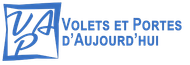 A blue logo for volets et portes d' aujourd 'hui