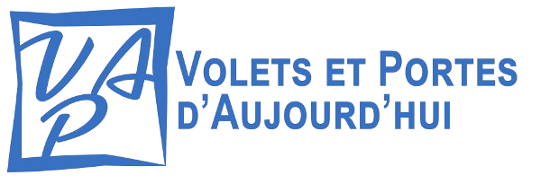 A blue logo for volets et portes d' aujourd 'hui