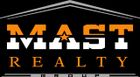 Logo for Mast Realty Group: Orange and white text on black background, house shape outline.