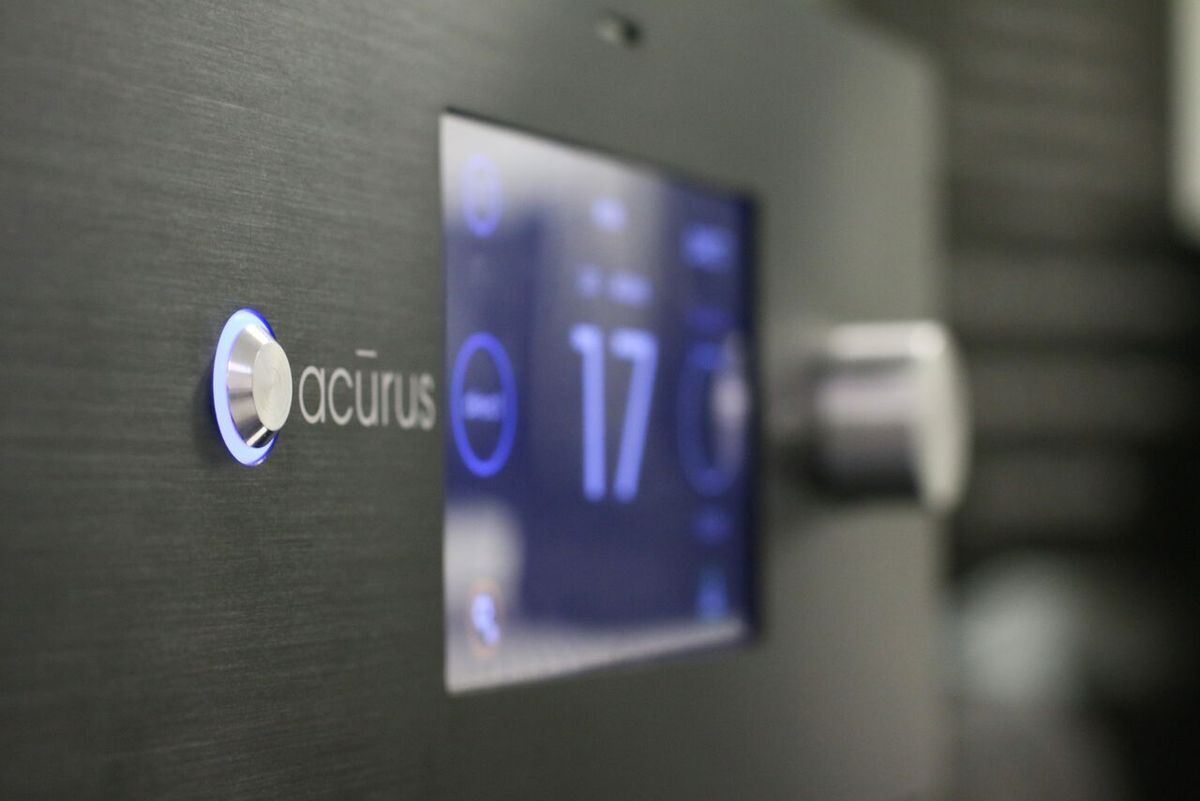 A close up of a device that says acurus on it
