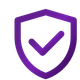 A purple shield with a check mark inside of it.
