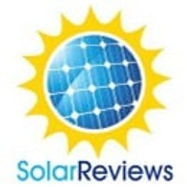 SolarReviews logo with a blue solar panel sun and yellow rays