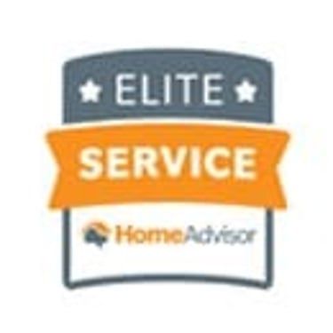 HomeAdvisor Elite Service badge with gray, orange, and white text