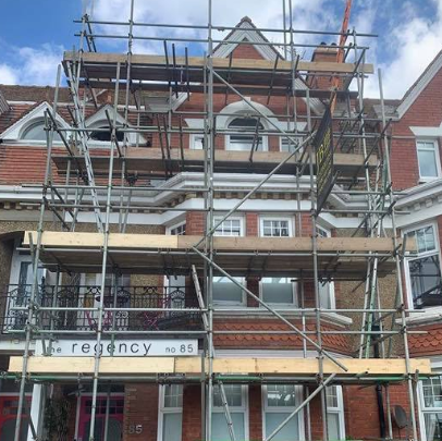 town house with scaffold