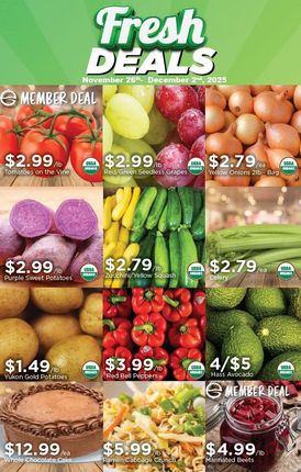 Fresh Deals Flyer Featuring Fruit, Vegetables, and Desserts