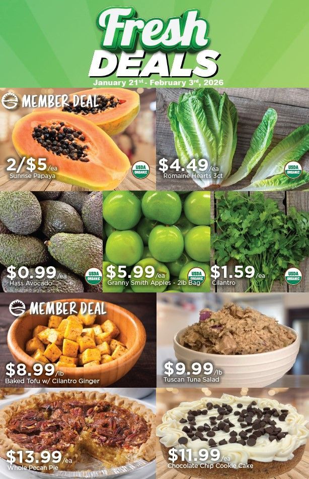 Fresh Deals Flyer Featuring Fruit, Vegetables, and Desserts