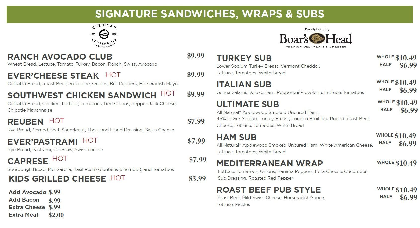 Signature Sandwiches and Wraps Menu at Nine Mile Café