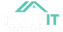 Logo: turquoise roof outline above white "ROOFIT RESTORATION" text.