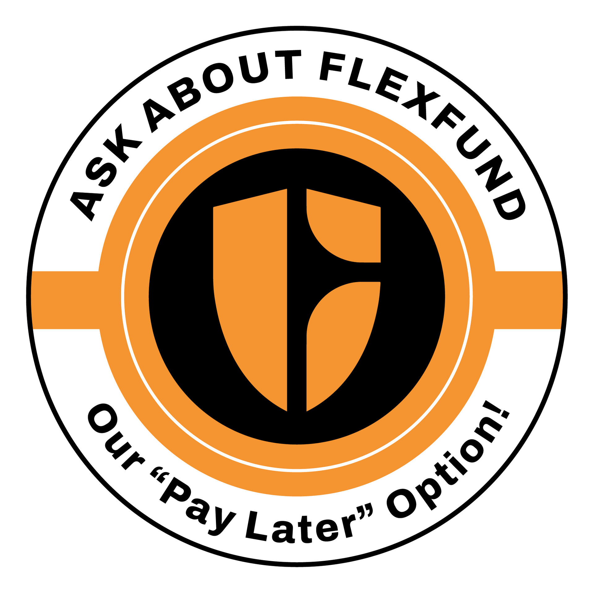 Black and orange FlexFund badge reading “Now Offering FlexFund” and “Allows You to Pay at Closing!”