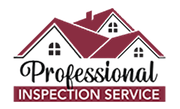 Logo for Professional Inspection Service with stylized maroon house rooftops and text.