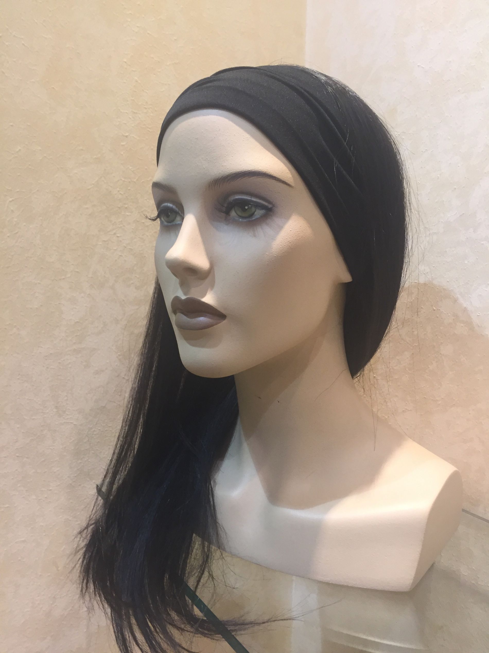 fascia con capelli veri lunghi neri