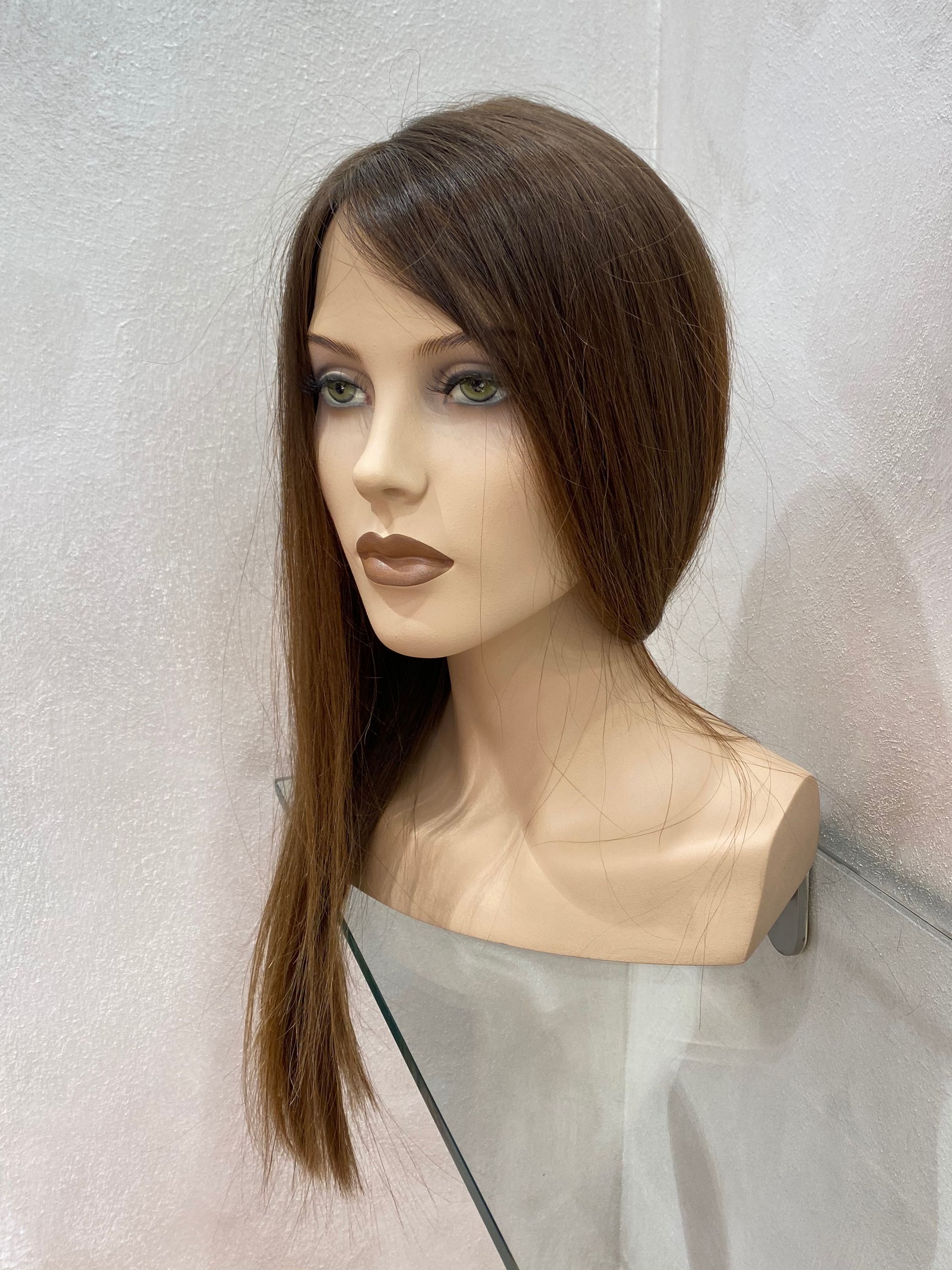 parrucca capelli lunghi veri castano scuro