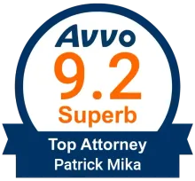 A logo for avvo 9.2 superb top attorney patrick mika