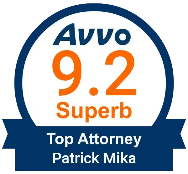 A logo for avvo 9.2 superb top attorney patrick mika