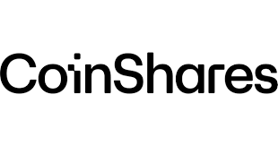 CoinShares logo, sans-serif font, black text on a white background.