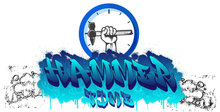 Blue graffiti logo with the words 