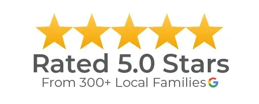 Five gold stars above text stating: