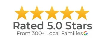 Five gold stars above text stating: