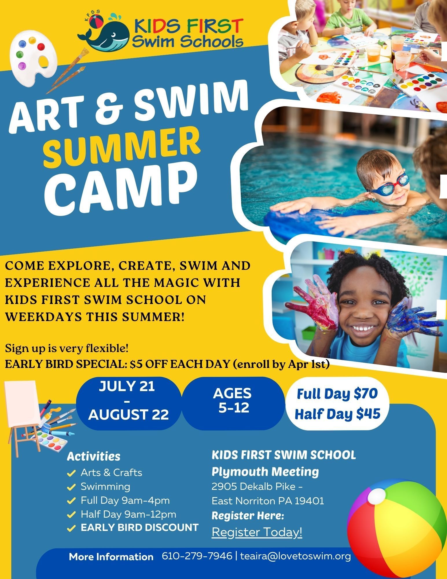 A flyer for a summer camp for kids first swim schools cherry hill