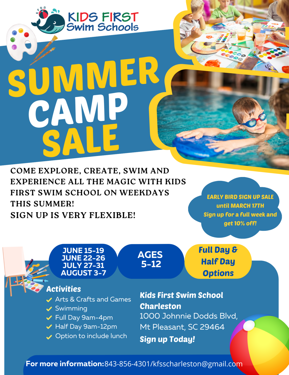 A flyer for a summer camp for kids first swim schools cherry hill