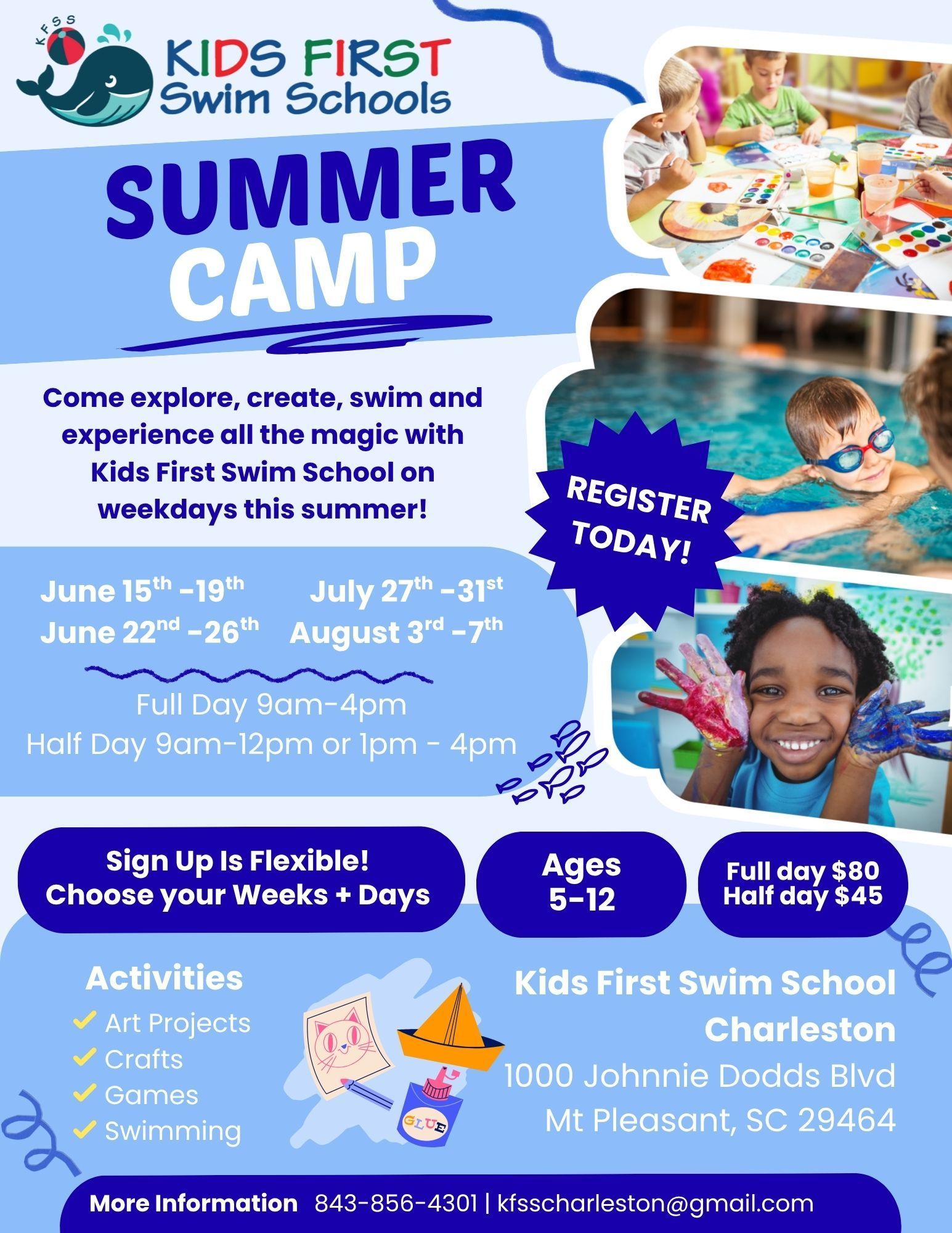 A flyer for a summer camp for kids first swim schools cherry hill