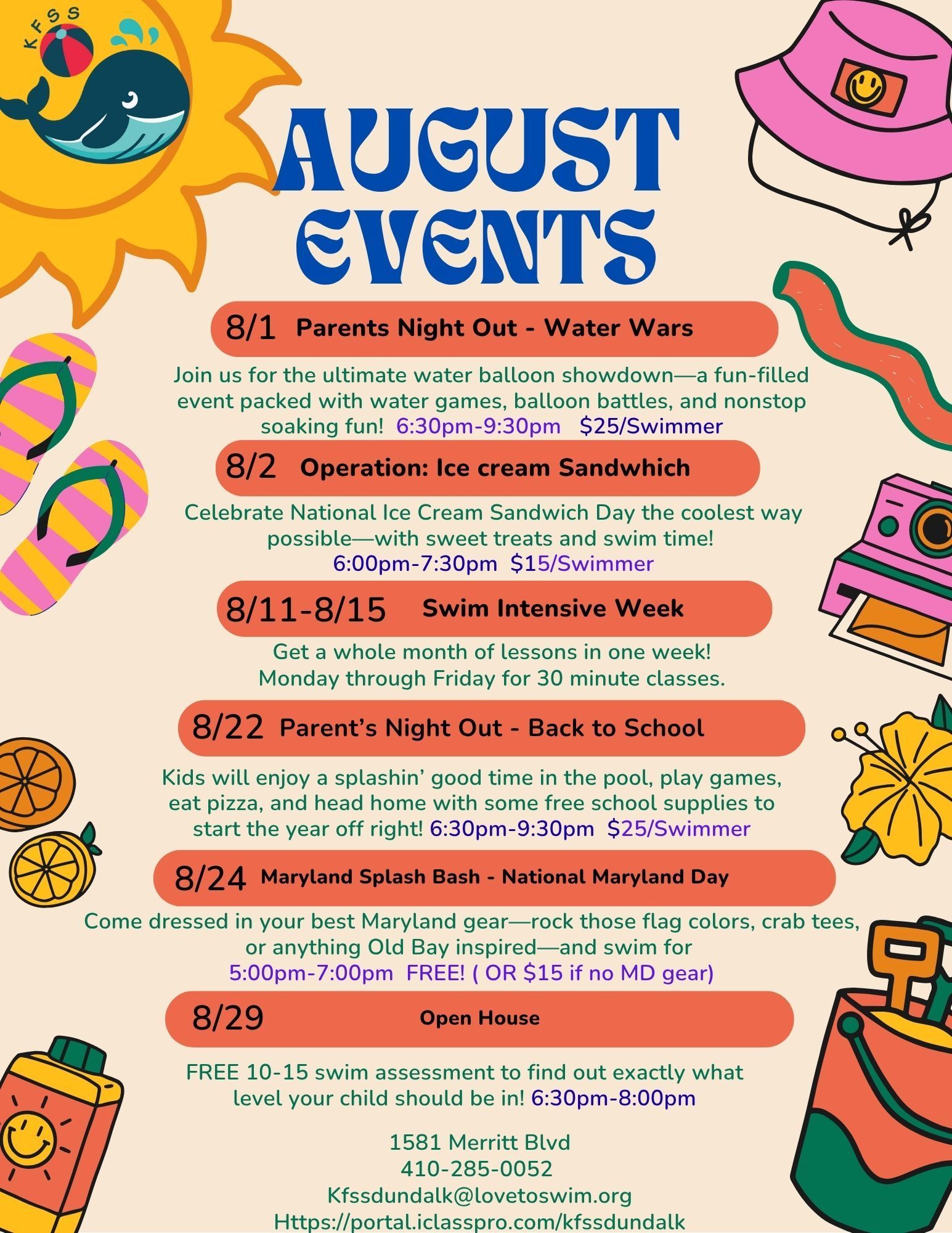A flyer for a summer camp for kids first swim schools cherry hill