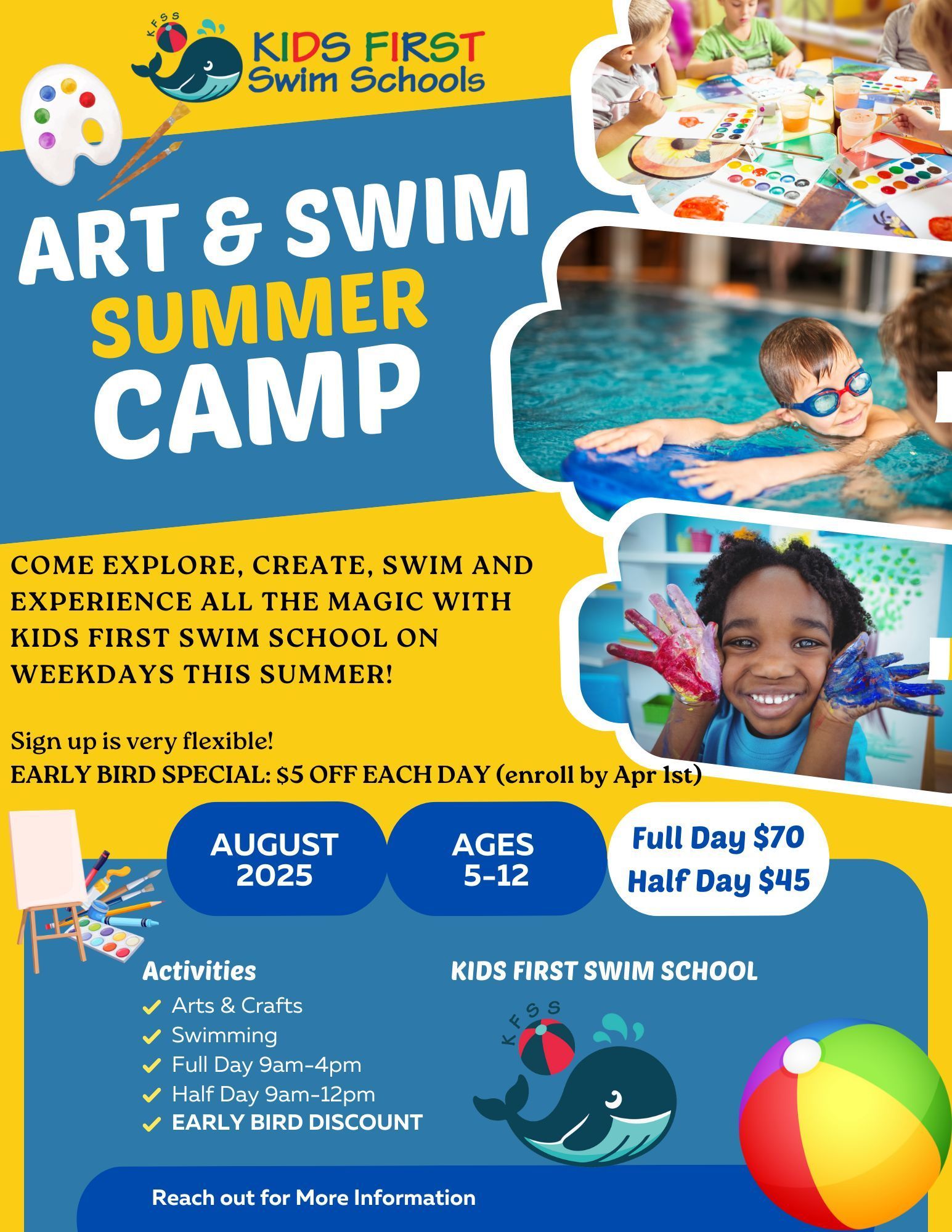 A flyer for a summer camp for kids first swim schools cherry hill