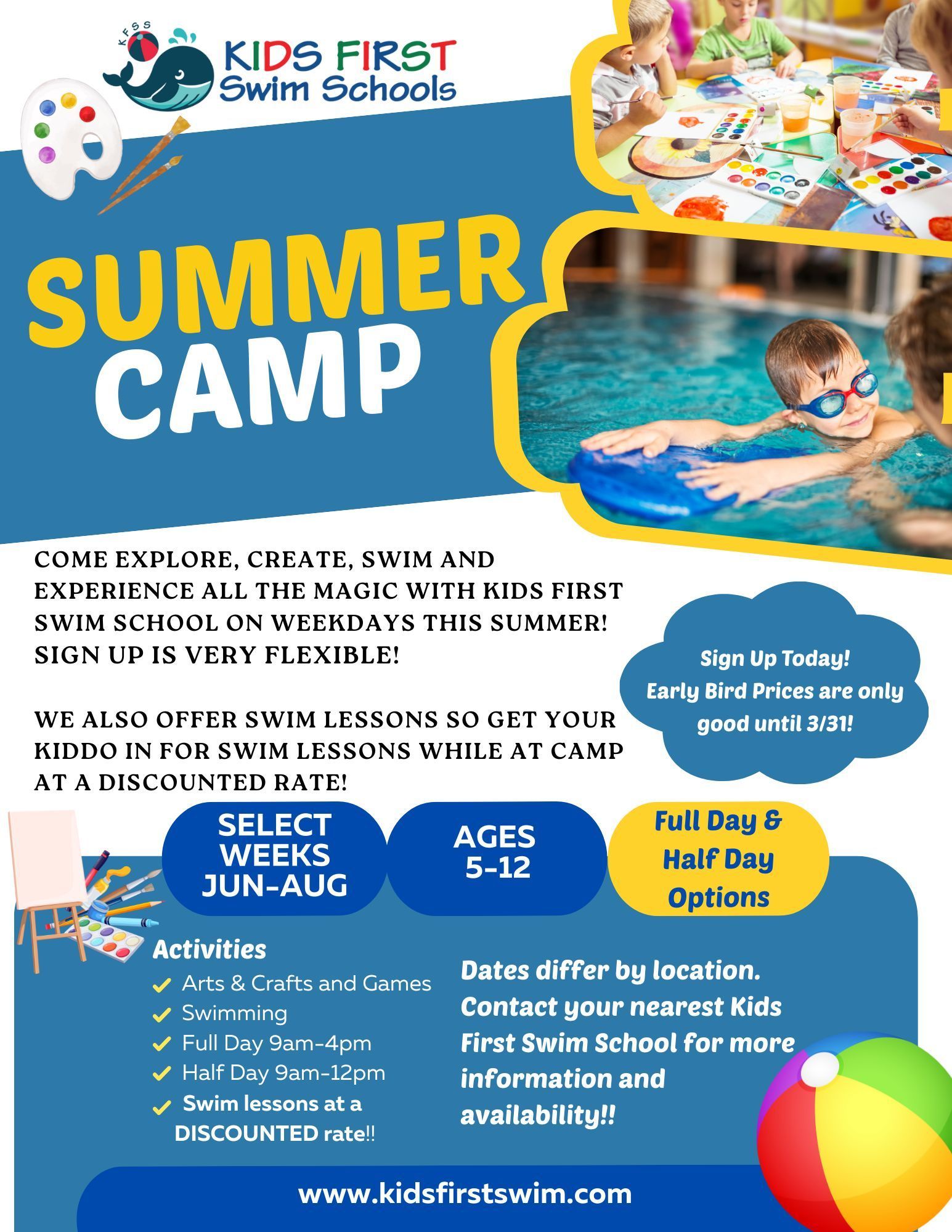 A flyer for a summer camp for kids first swim schools cherry hill