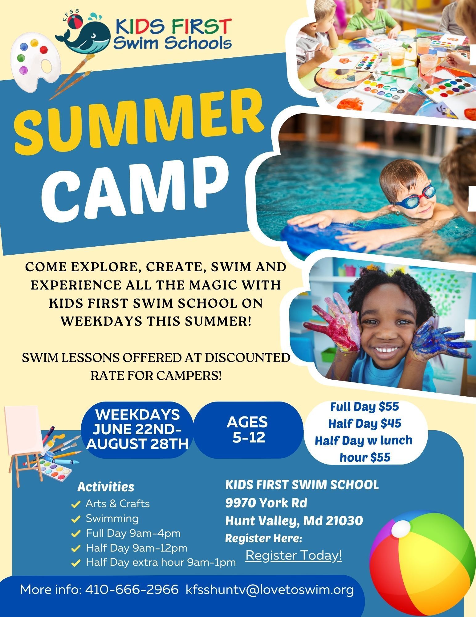 A flyer for a summer camp for kids first swim schools cherry hill